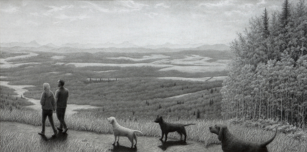Out for a Stroll, 2019, Graphite on Illustration Board
