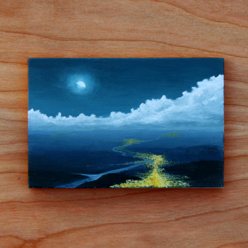 Nighttime Town, 2019, Acrylic on Hardboard